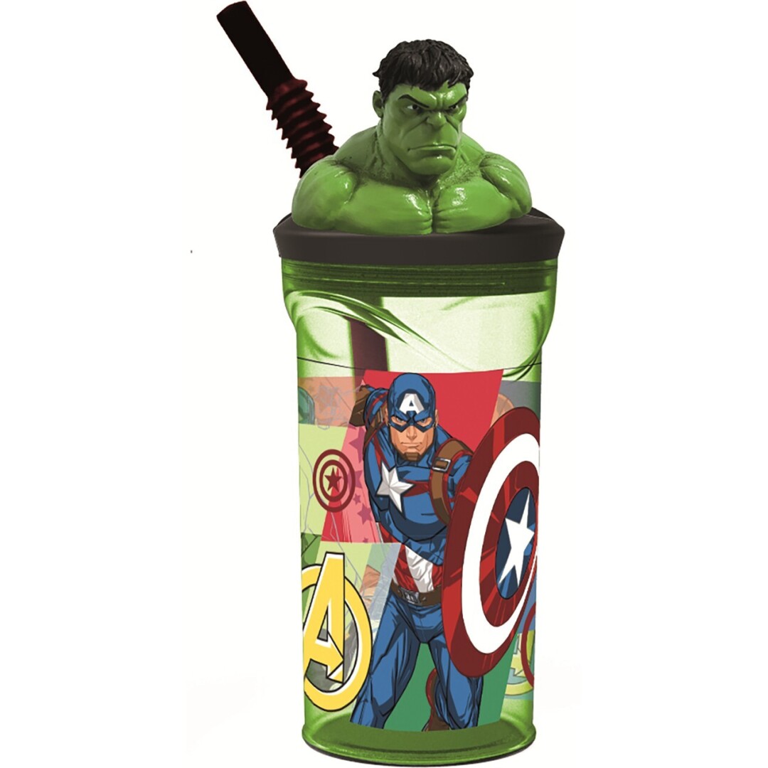 Hulk- Copo c/ Palhinha e tampa 3D 360ml
