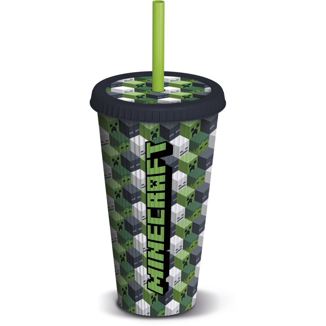 Minecraft- Copo c/ tampa e palhinha 790ml