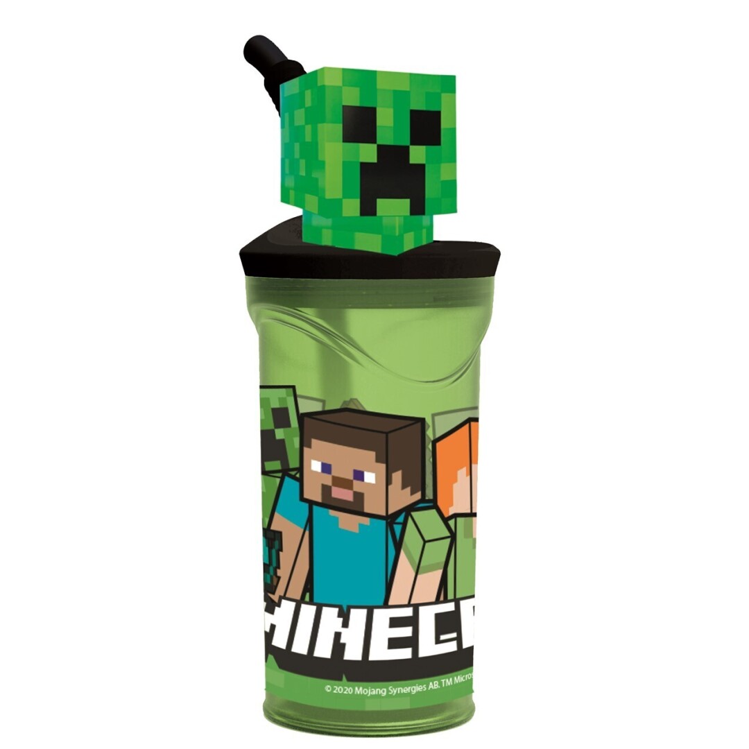 MINECRAFT- Copo c/ Palhinha e tampa 3D 360ml