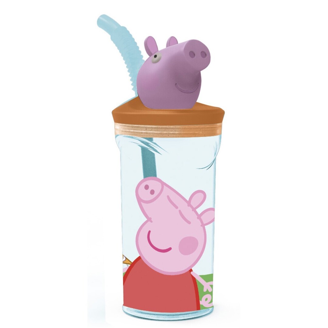 Peppa Pig- Copo c/ Palhinha e tampa 3D 360ml